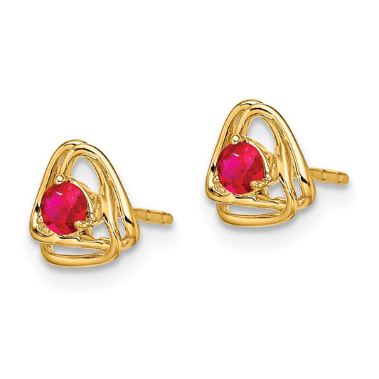 14k 3mm Round February/Amethyst Triangle Post Earrings