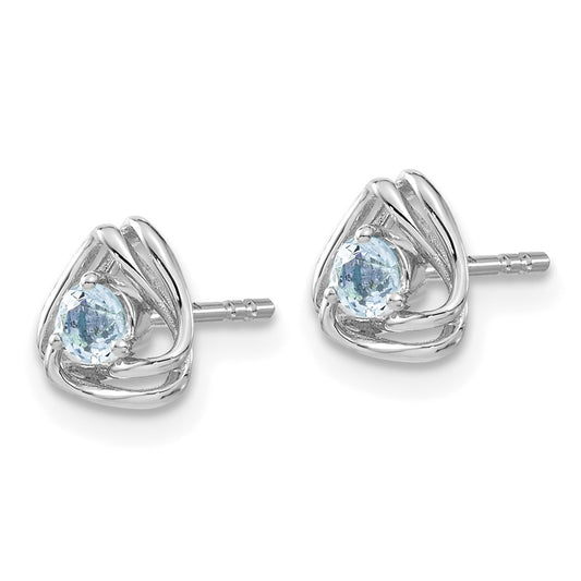 14k White Gold 3mm Round December/Blue Topaz Triangle Post Earrings