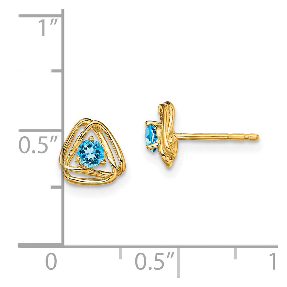 14k 3mm Round December/Blue Topaz Triangle Post Earrings