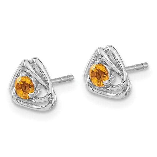 14k White Gold 3mm Round November/Citrine Triangle Post Earrings