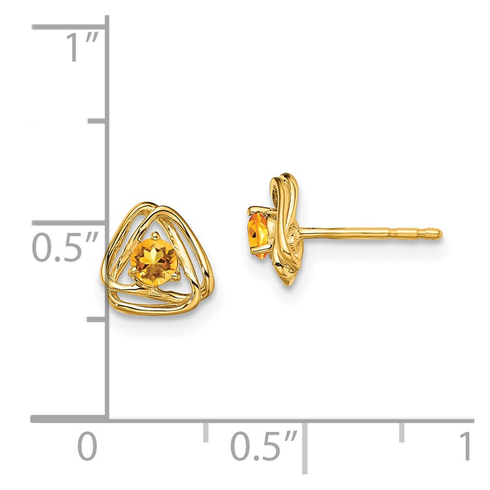 14k 3mm Round November/Citrine Triangle Post Earrings