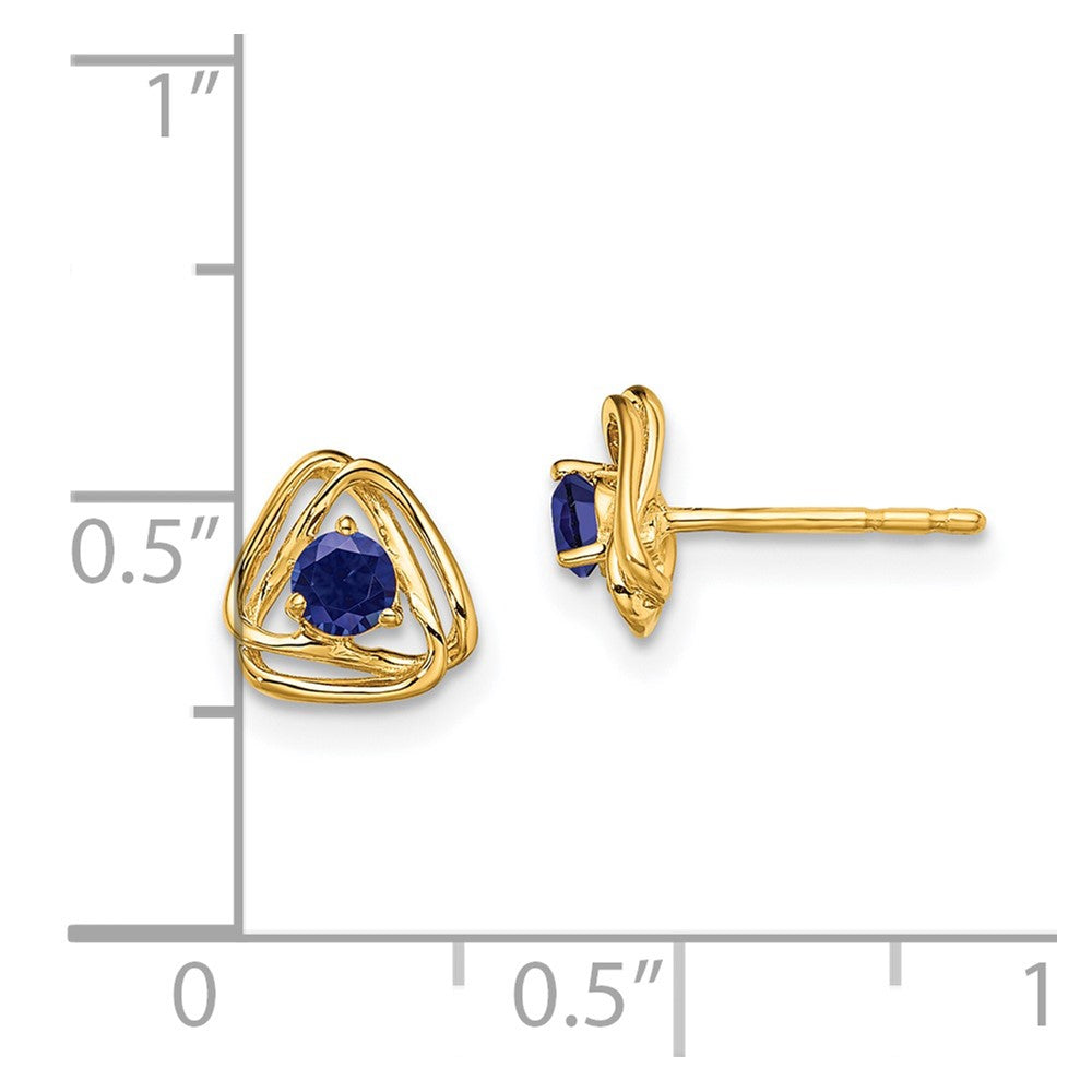 14k 3mm Round September/Lab Created Sapphire Triangle Post Earrings