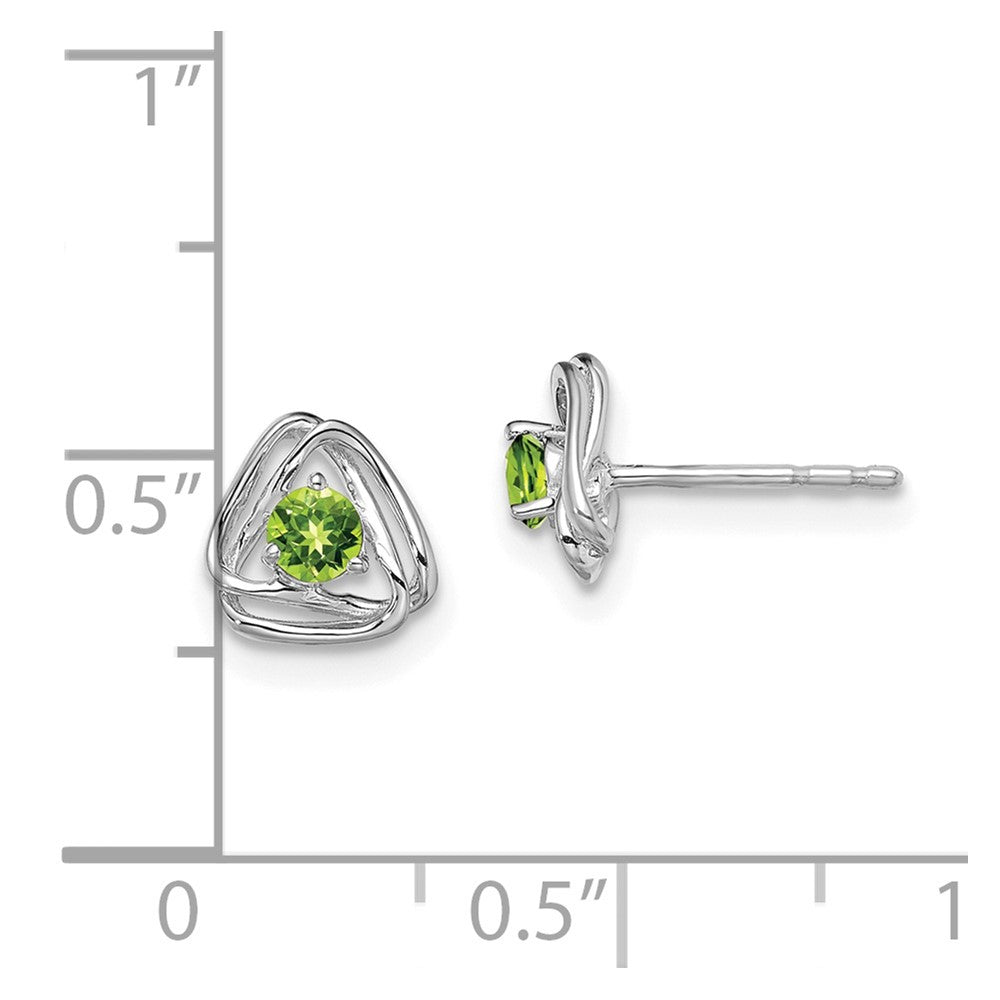 14k White Gold 3mm Round August/Peridot Triangle Post Earrings