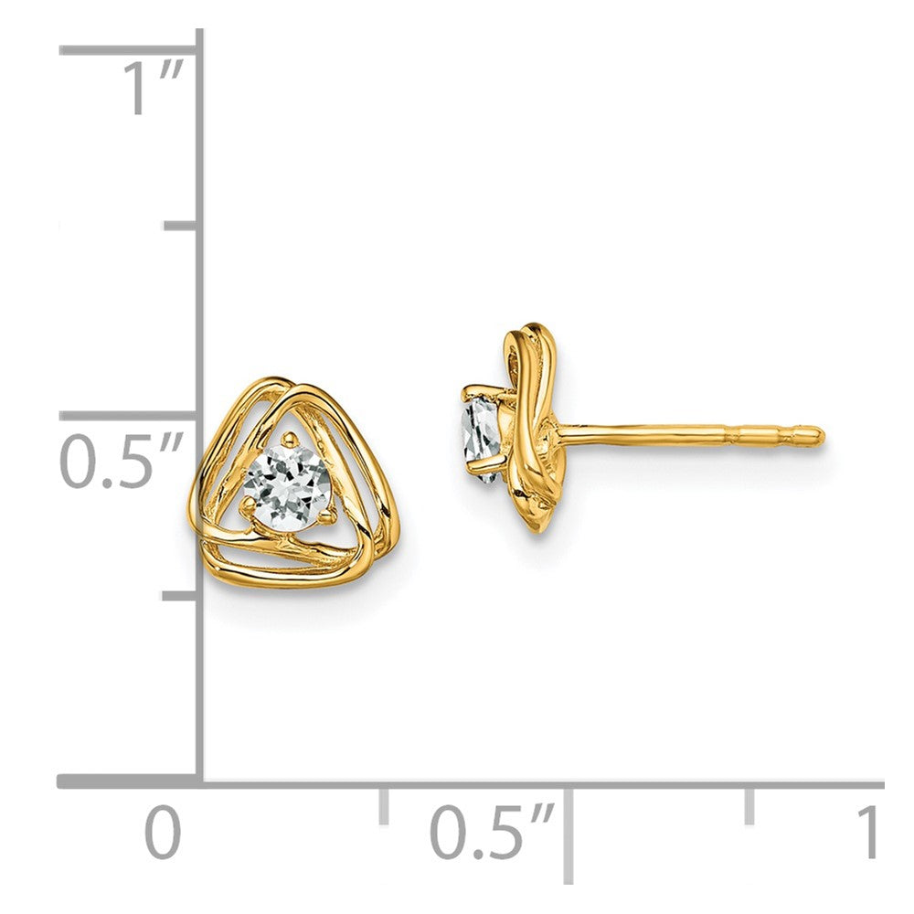 14k 3mm Round April/White Topaz Triangle Post Earrings