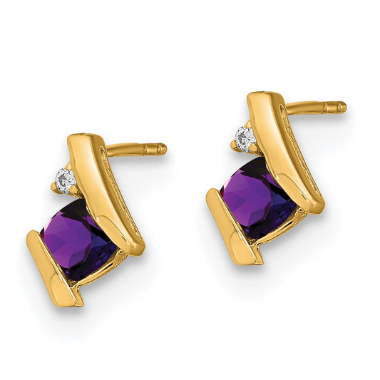 10k 4mm Cushion February/ Amethyst and Diamond Post Earrings