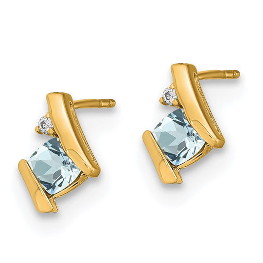 10k 4mm Cushion March/ Aquamarine and Diamond Post Earrings