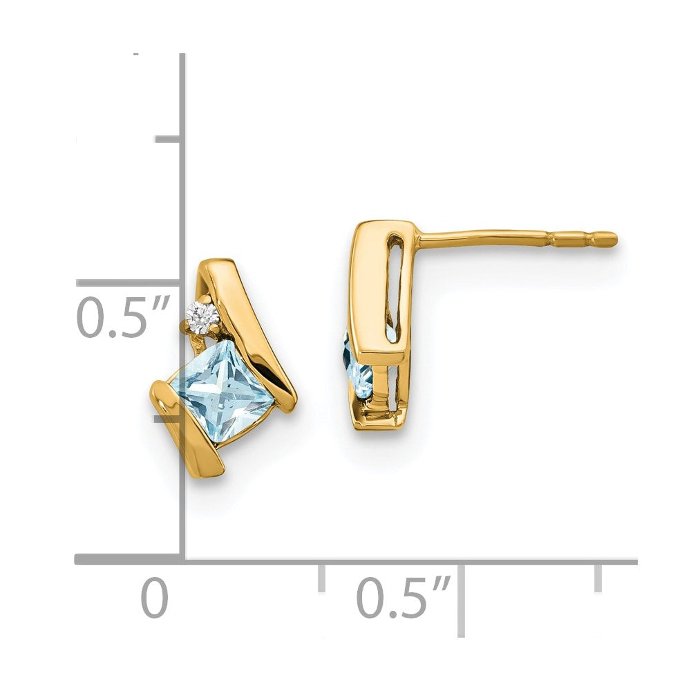 10k Yellow Gold Cushion Aquamarine and Diamond Earrings