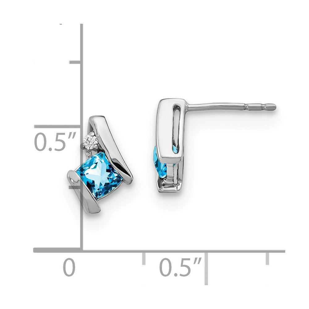 10k White Gold Cushion Blue Topaz and Diamond Earrings