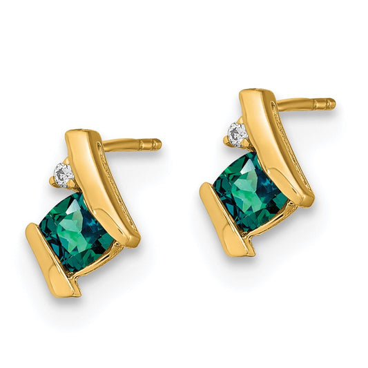 10k 4mm Cushion June/ Lab-Created Alexandrite and Diamond Post Earrings