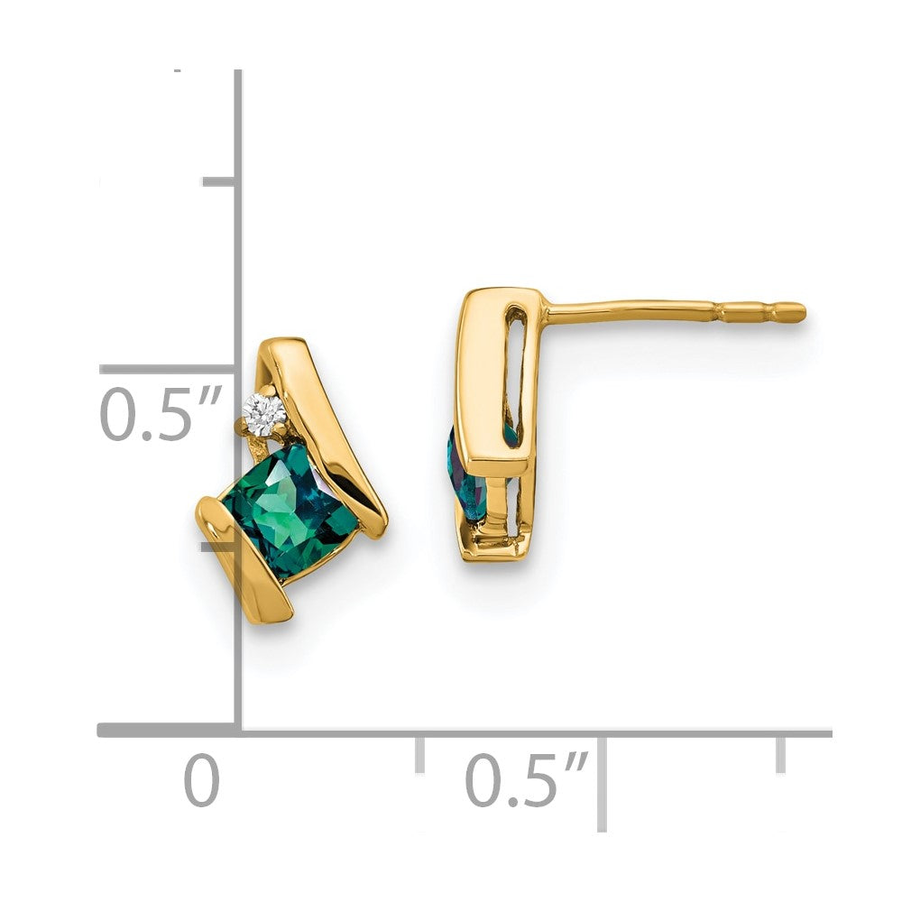 10k 4mm Cushion June/ Lab-Created Alexandrite and Diamond Post Earrings