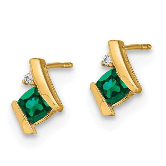 10k 4mm Cushion May/ Lab-Created Emerald and Diamond Post Earrings