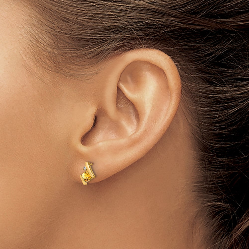 10k Yellow Gold Cushion Citrine and Diamond Earrings