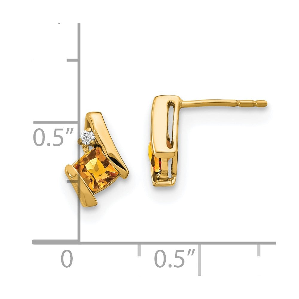 10k Yellow Gold Cushion Citrine and Diamond Earrings