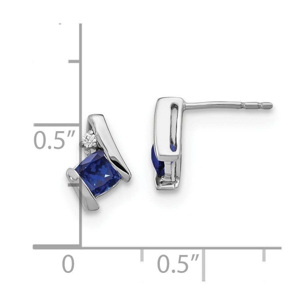 10k White Gold Cushion Cr. Sapphire and Diamond Earrings