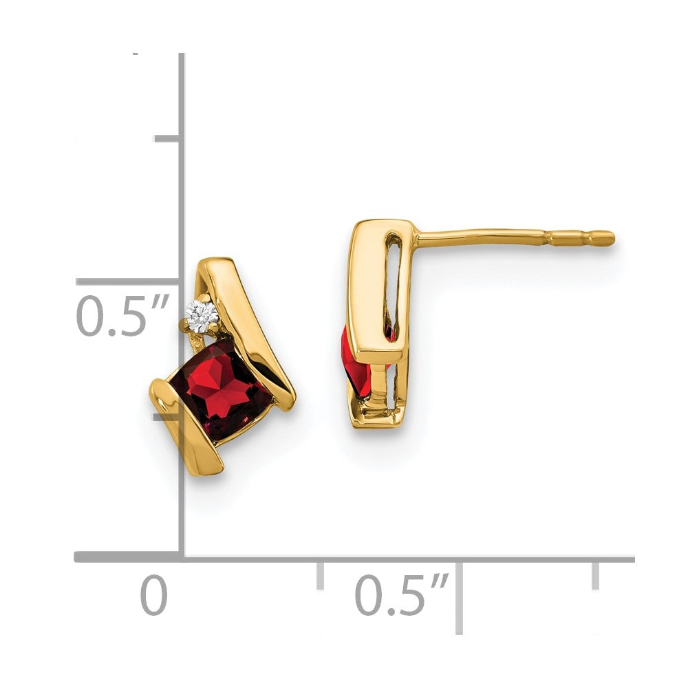 10k Yellow Gold Cushion Garnet and Diamond Earrings