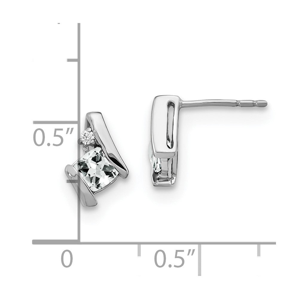 10k White Gold Cushion White Topaz and Diamond Earrings