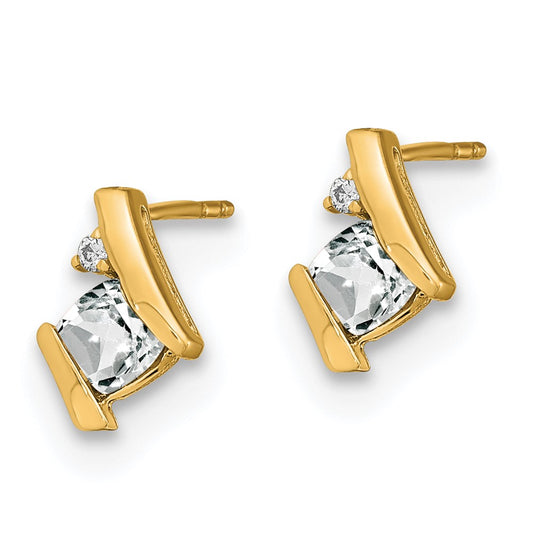 10k 4mm Cushion April/ White Topaz and Diamond Post Earrings