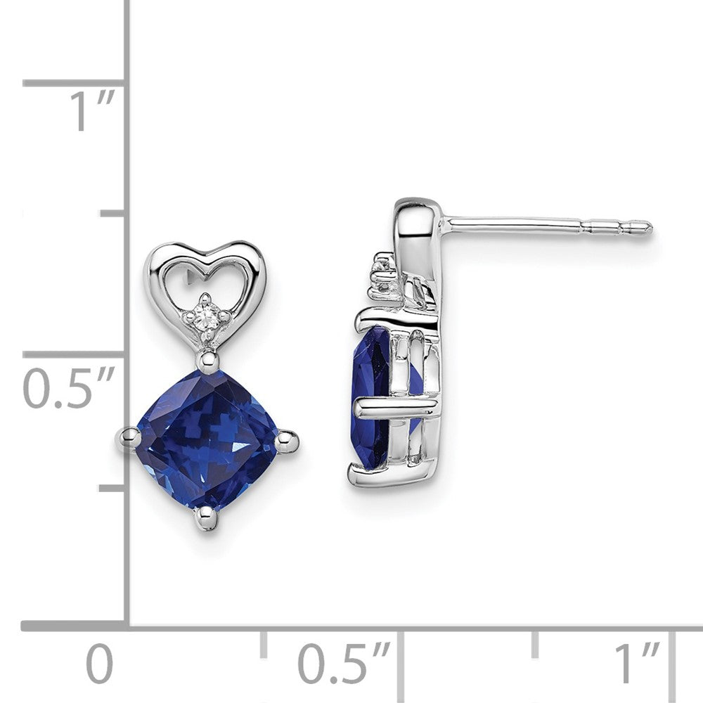 14k White Gold 6mm Cushion September/Lab Created Sapphire and Diamond Heart Post Earrings