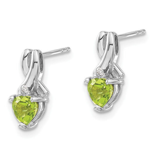 Sterling Silver Rhodium-plated Peridot and Diamond Earrings
