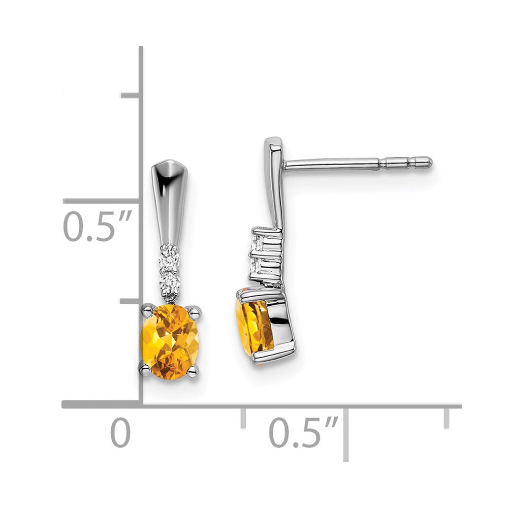 14k White Gold 5x3 Oval November/Citrine and Diamond Dangle Post Earrings
