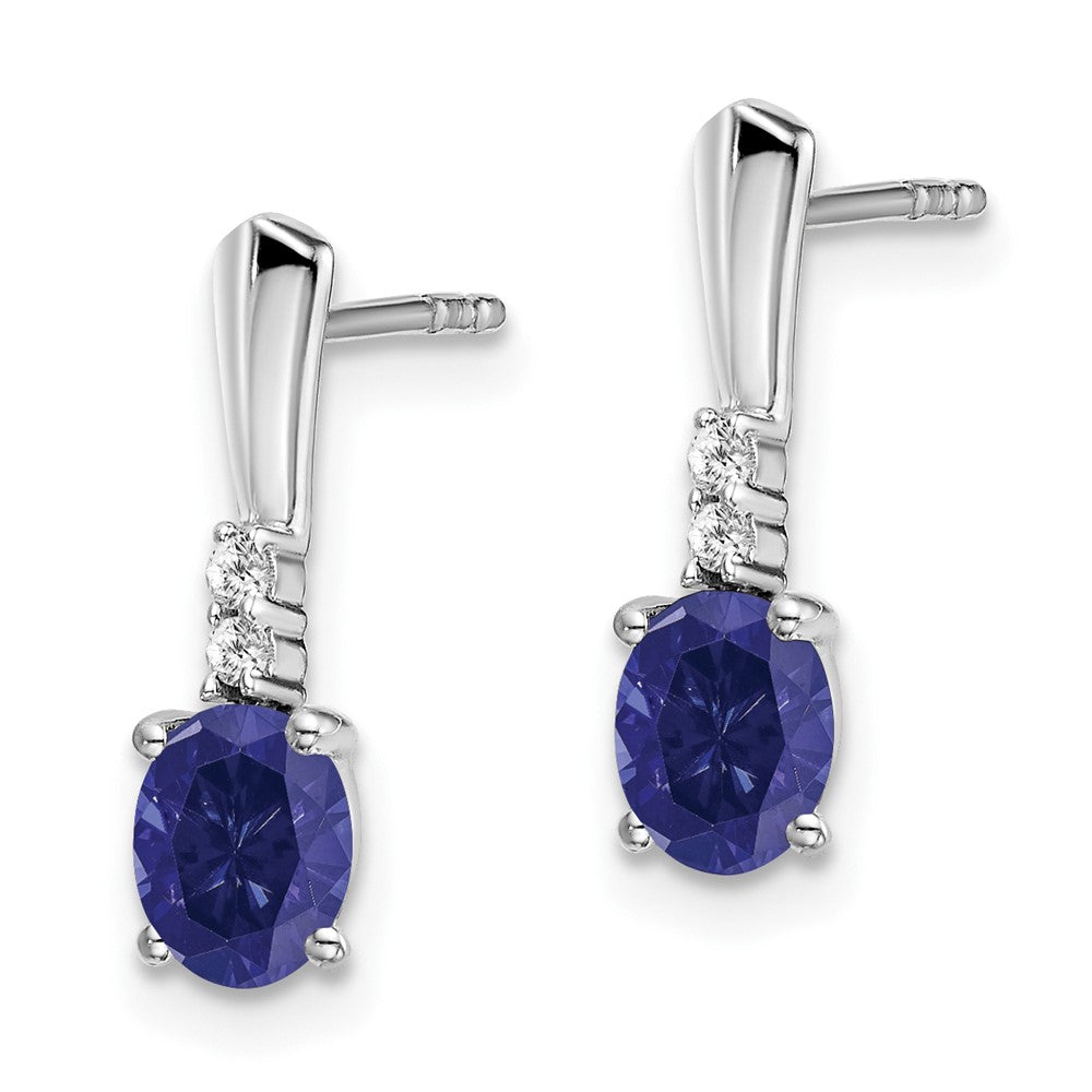 14k White Gold 5x3 Oval September/Lab Created Sapphire and Diamond Dangle Post Earrings