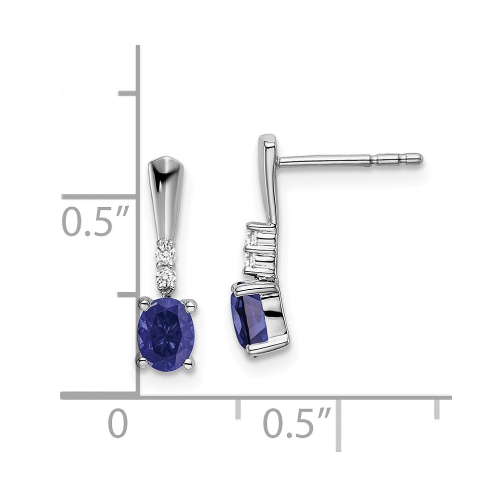 14k White Gold 5x3 Oval September/Lab Created Sapphire and Diamond Dangle Post Earrings