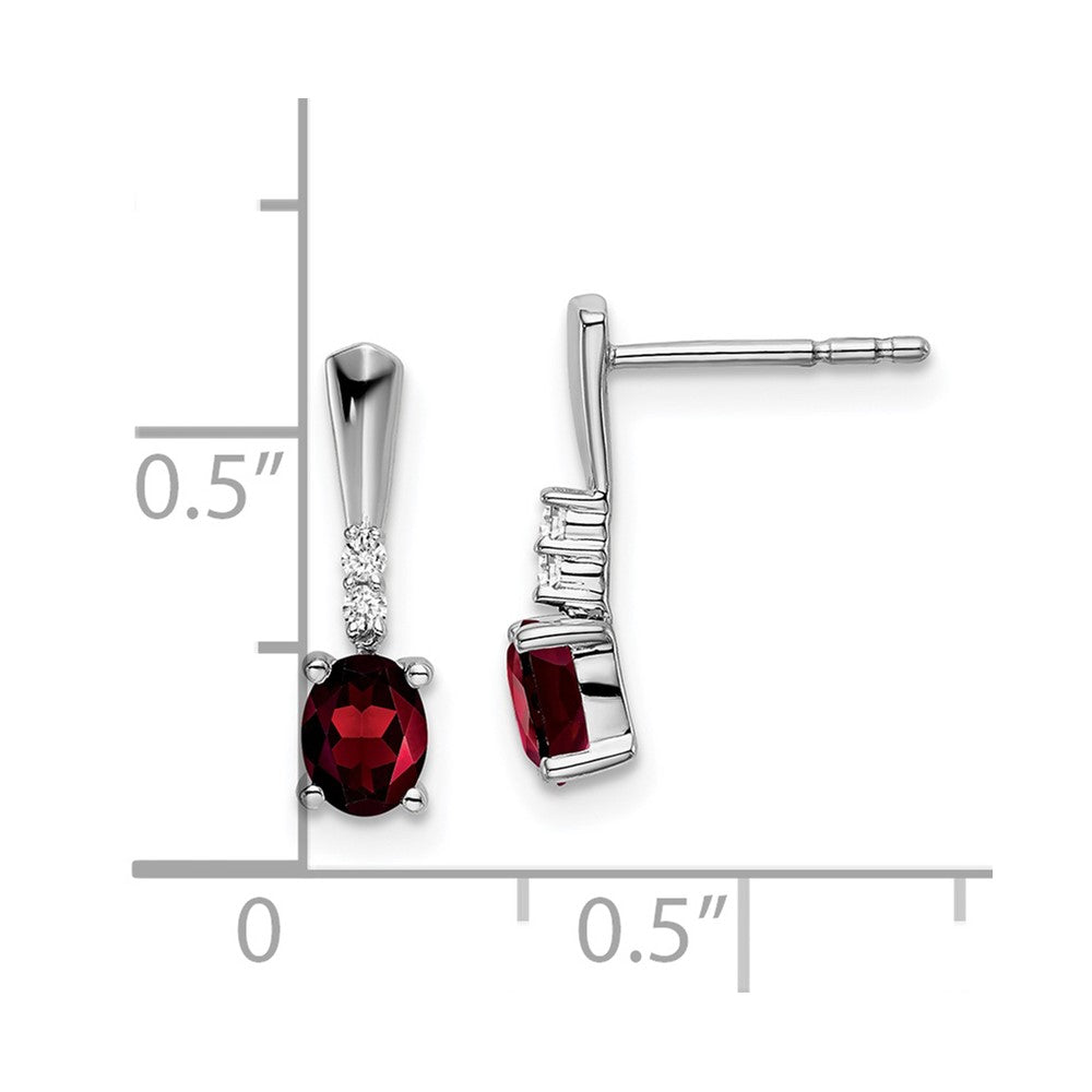 14k White Gold 5x3 Oval January/Garnet and Diamond Dangle Post Earrings