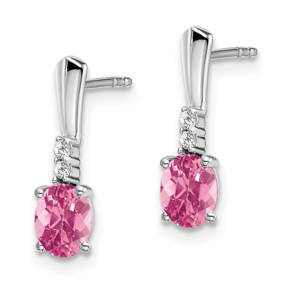 14k White Gold 5x3 Oval October/Pink Tourmaline and Diamond Dangle Post Earrings