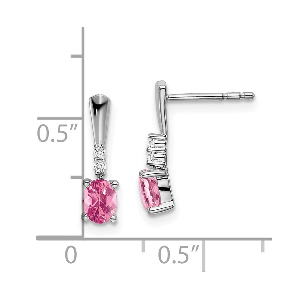 14k White Gold 5x3 Oval October/Pink Tourmaline and Diamond Dangle Post Earrings