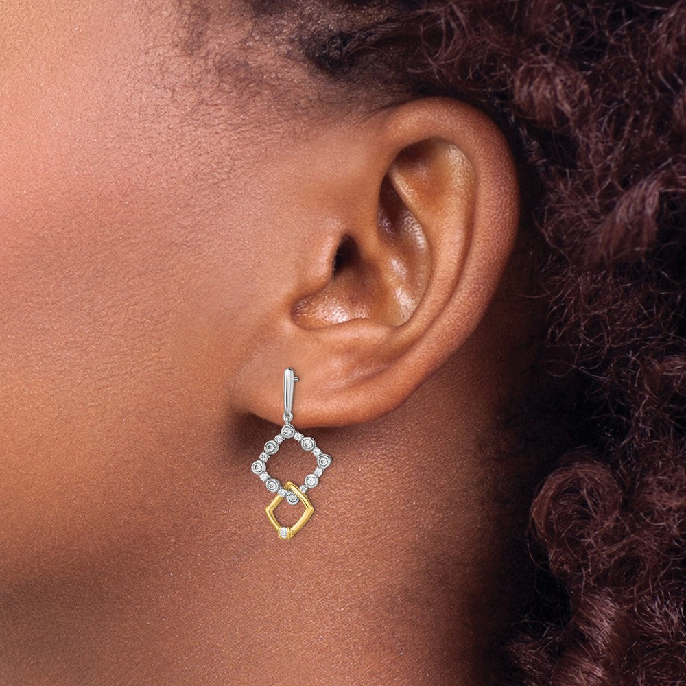 14k Two-tone 3/8 carat Lab Grown Diamond VS/SI+ G+ Fancy Square Drop Post Dangle Earrings