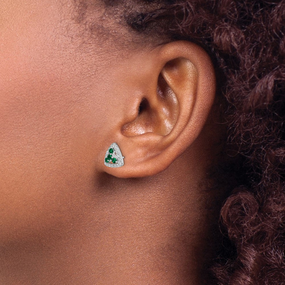 14k White Gold 3/8 carat Lab Grown Diamond VS/SI+ G+ and Created Emerald Complete Triangle Post Earrings