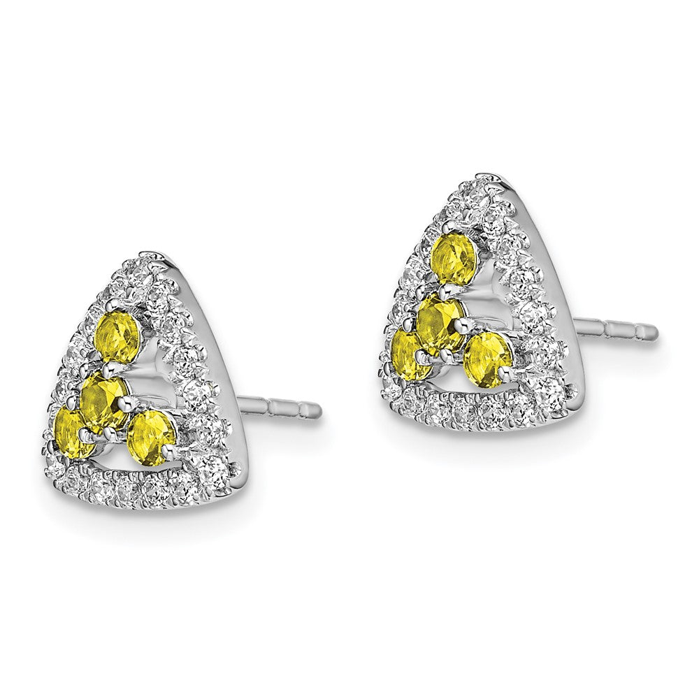 14K White Gold Lab Grown Dia VS/SI+ G+ Cr.Yellow SappTriangle Post E