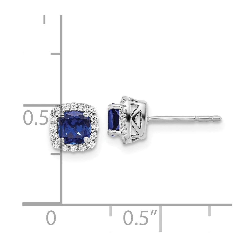 10k White Gold 1/10 carat Lab Grown Diamond VS/SI+ G+ and Created Sapphire Complete Square Halo Post Earrings