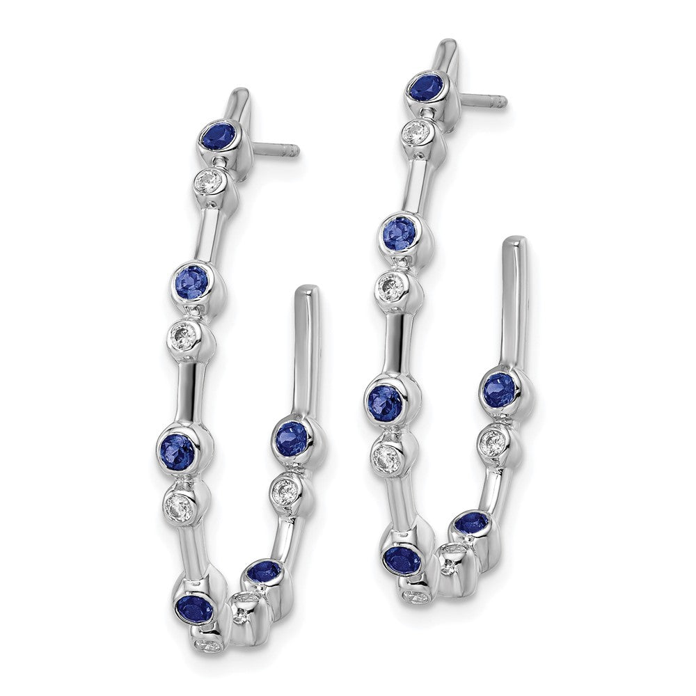 True Origin 14K White Gold 1/5 carat Lab Grown Diamond VS+ F+ & Blue Sapphire Post Hoop Complete Earrings