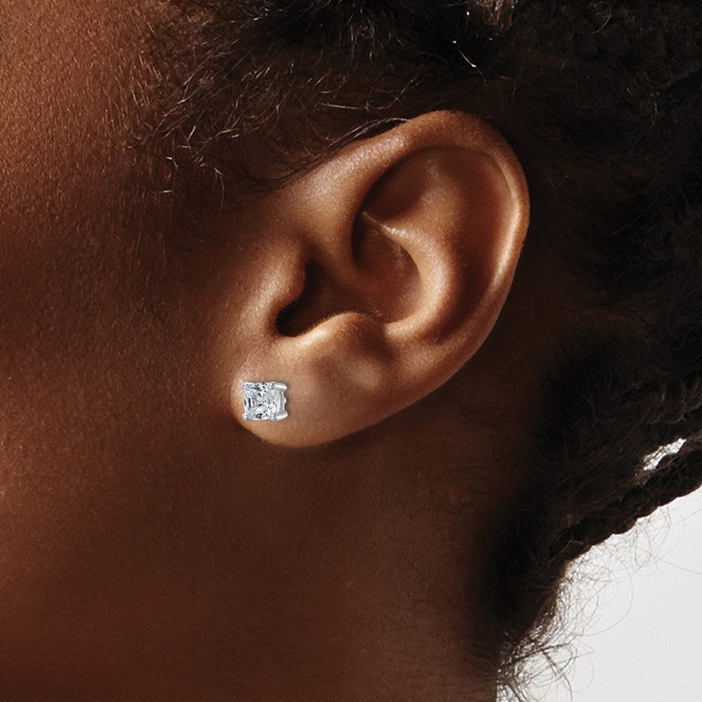 14k White Gold 1 1/2 carat Lab Grown Diamond VS/SI+ G+ Cushion Complete Four Prong Stud Earrings