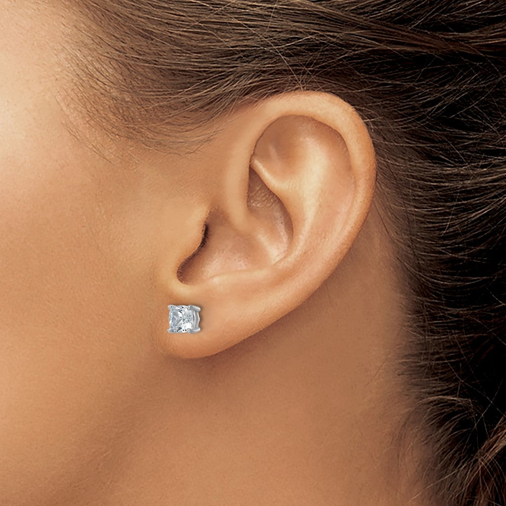 14k White Gold 2 carat Certified Lab Grown Diamond VS/SI+ G+ Cushion Complete Four Prong Stud Earrings