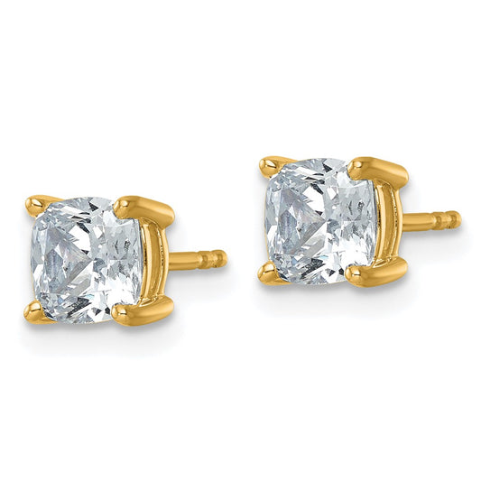 14k 2 carat Lab Grown Diamond VS+ F+ Cushion Complete Four Prong Stud Earrings