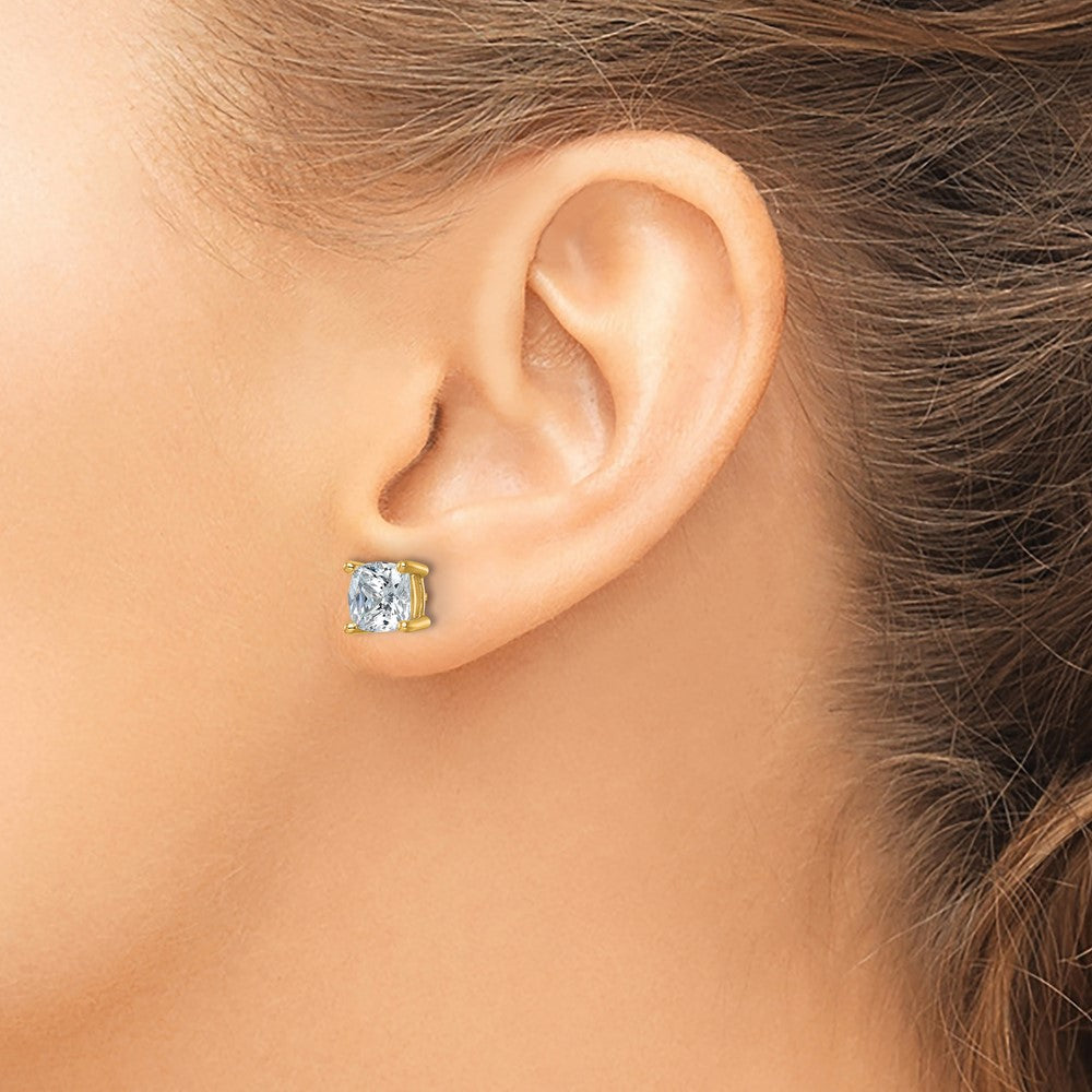 14k 4 carat Certified Lab Grown Diamond VS/SI+ G+ Cushion Complete Four Prong Stud Earrings