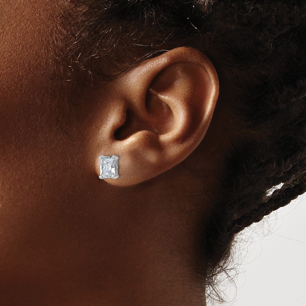 14k White Gold 3 carat Lab Grown Diamond VS+ F+ Radiant Complete Four Prong Stud Earrings