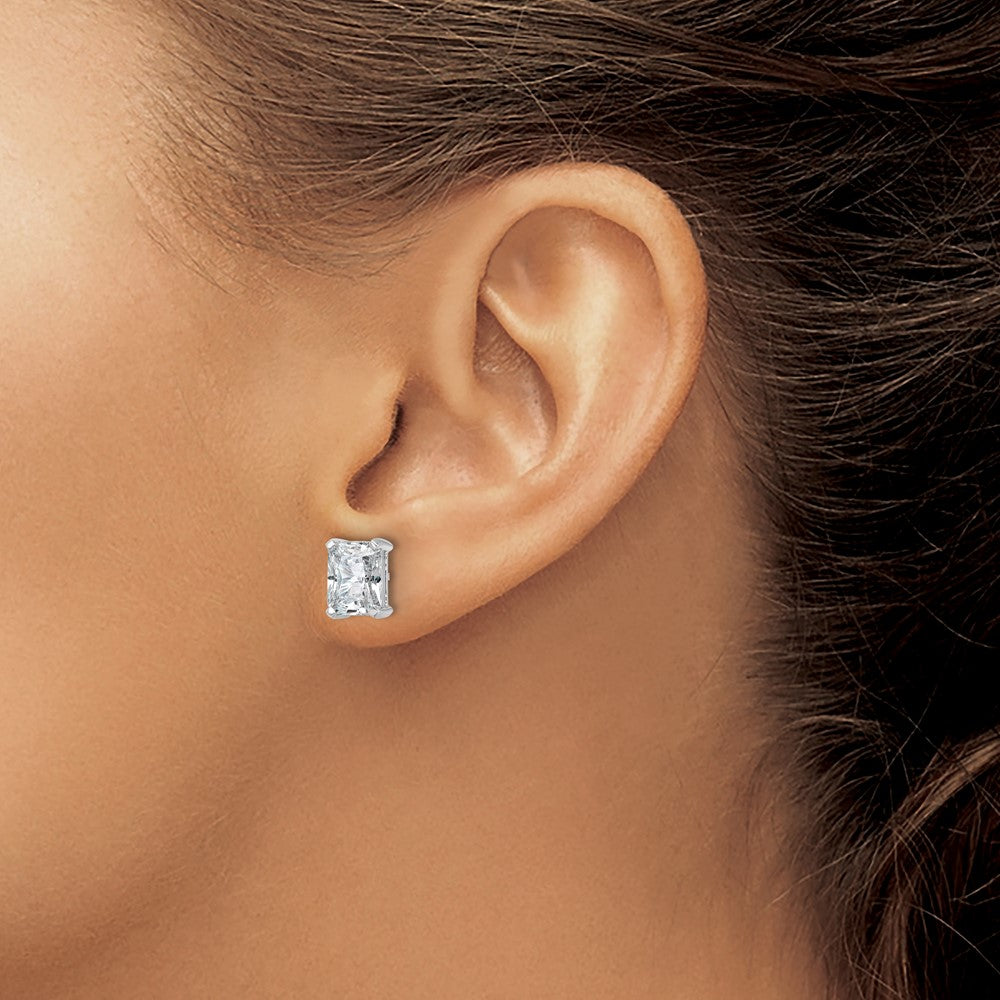 14k White Gold 4 carat Certified Lab Grown Diamond VS/SI+ G+ Radiant Complete Four Prong Stud Earrings