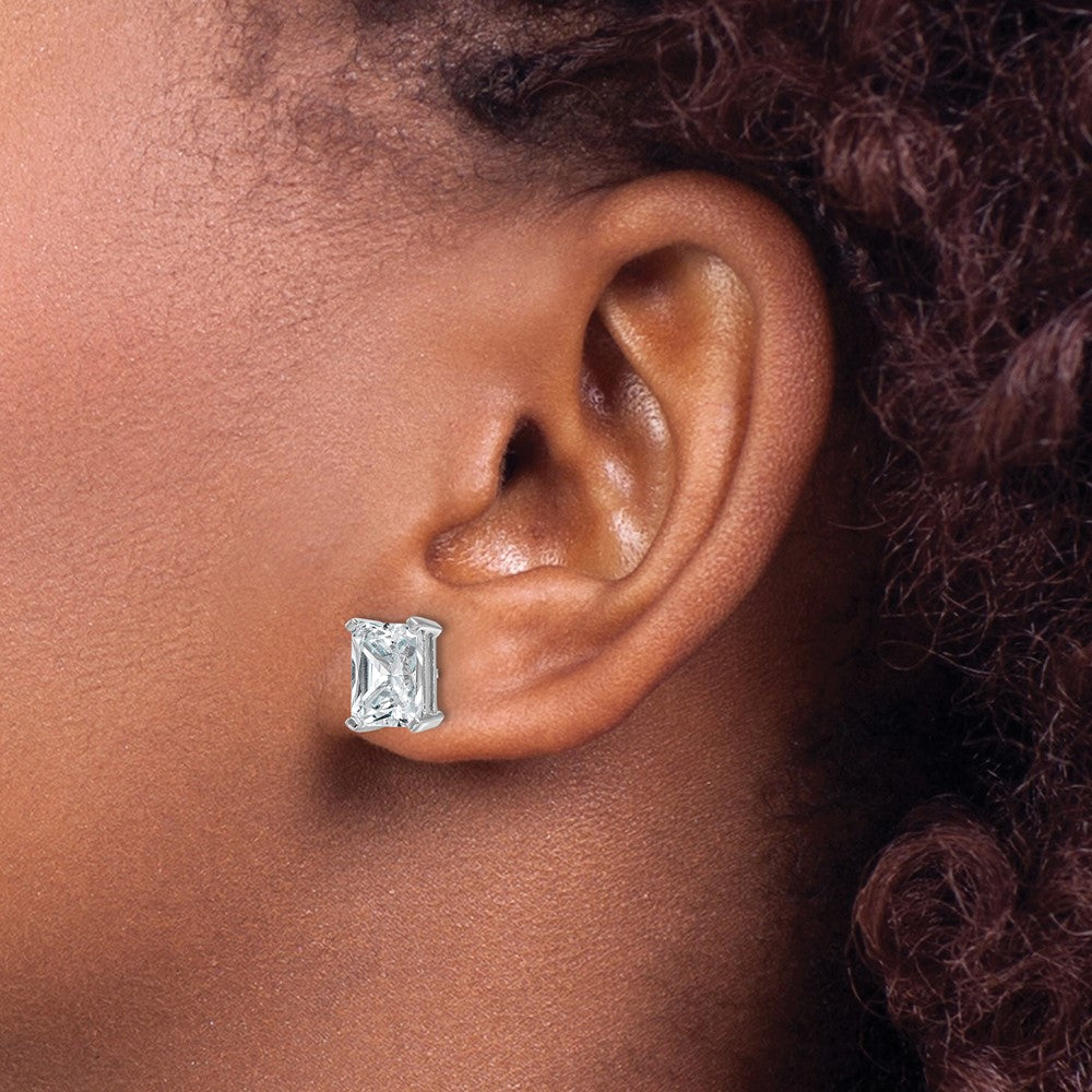 14k White Gold 5 carat Lab Grown Diamond VS/SI+ G+ Radiant Complete Four Prong Stud Earrings