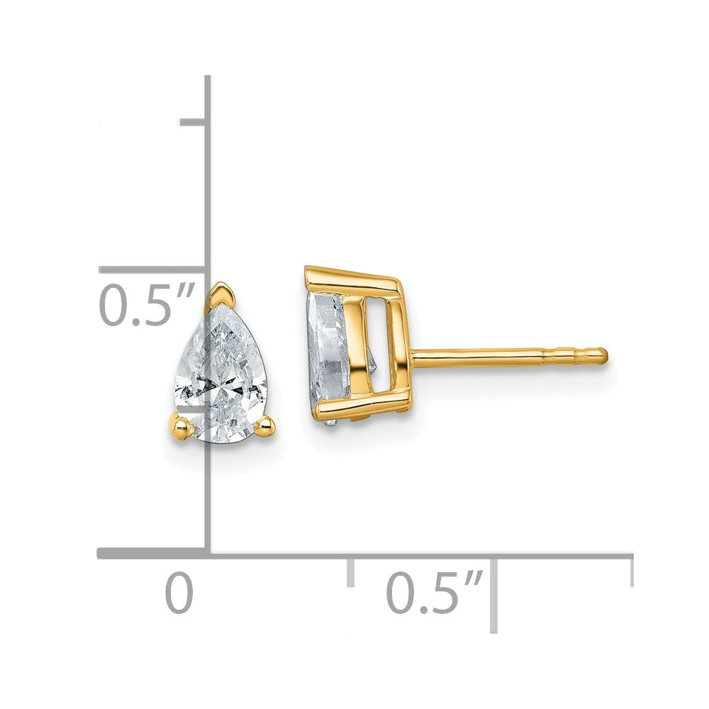 14k 1 carat Lab Grown Diamond VS/SI+ G+ Complete Pear Three Prong Stud Earrings