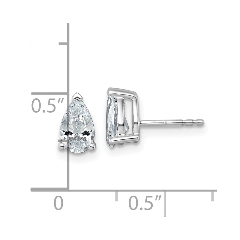 14k White Gold 1 1/2 carat Lab Grown Diamond VS+ F+ Complete Pear Three Prong Stud Earrings