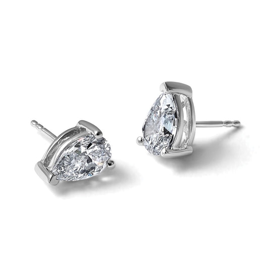 14k White Gold 2 carat Lab Grown Diamond VS+ F+ Complete Pear Three Prong Stud Earrings
