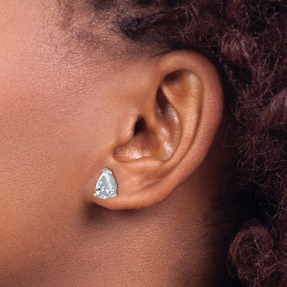 14k White Gold 3 carat Lab Grown Diamond VS/SI+ G+ Complete Pear Three Prong Stud Earrings
