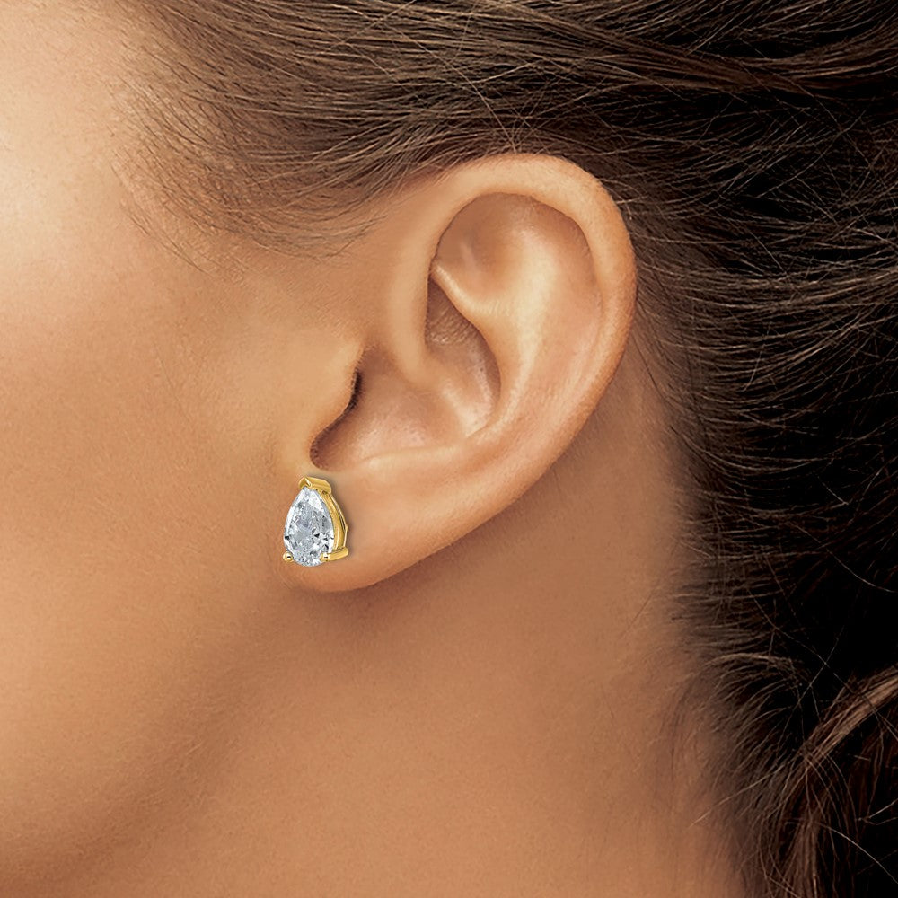 14k 4 carat Lab Grown Diamond VS/SI+ G+ Complete Pear Three Prong Stud Earrings