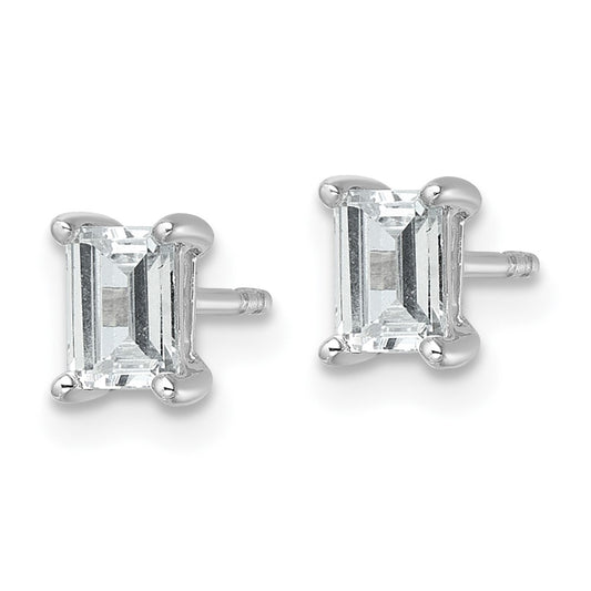 14k White Gold 1 carat Lab Grown Diamond VS/SI+ G+ Emerald Complete Four Prong Stud Earrings