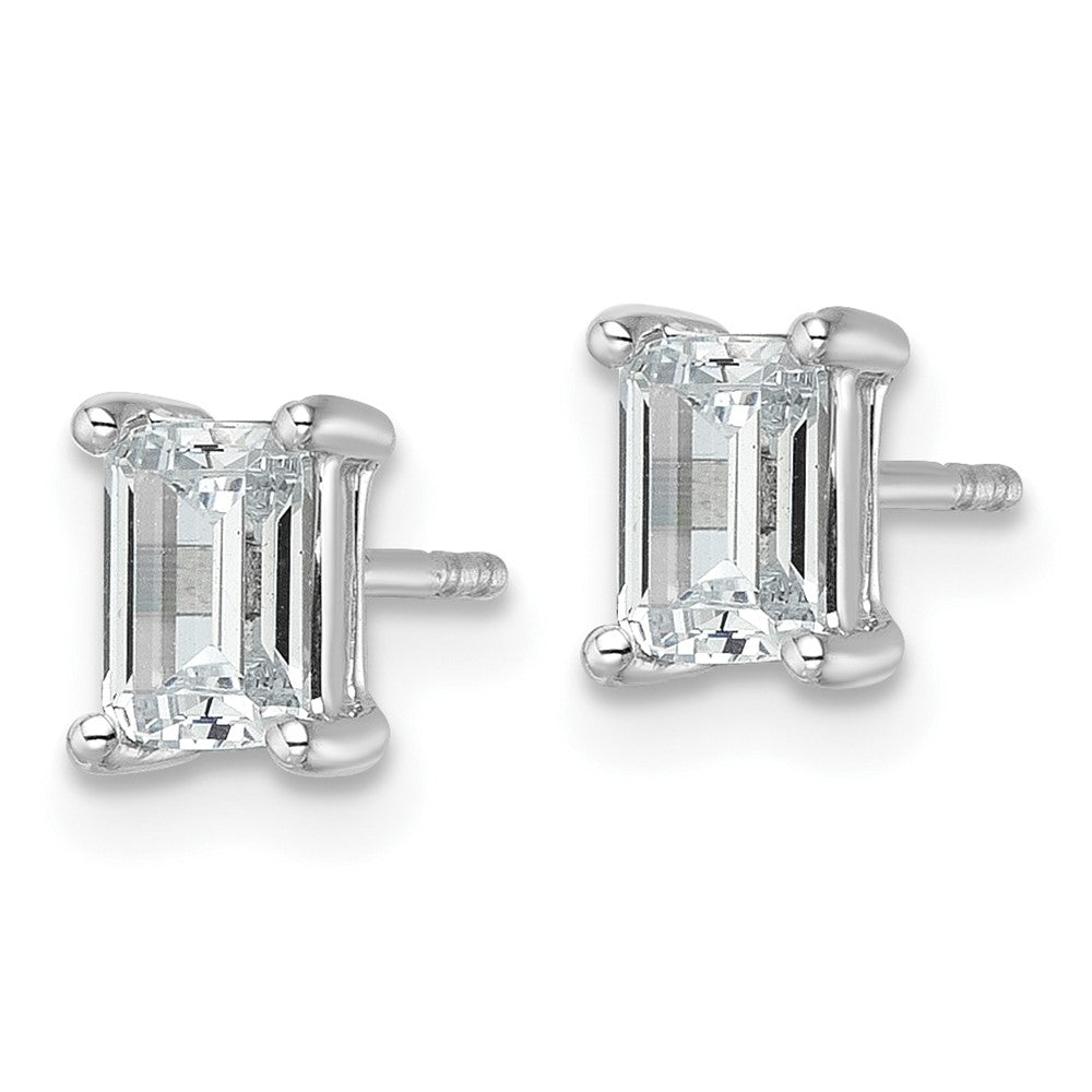 14k White Gold 1 1/2 carat Lab Grown Diamond VS/SI+ G+ Emerald Complete Four Prong Stud Earrings