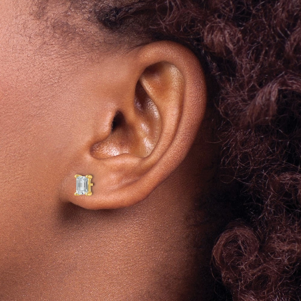 14k 1 1/2 carat Lab Grown Diamond VS+ F+ Emerald Complete Four Prong Stud Earrings