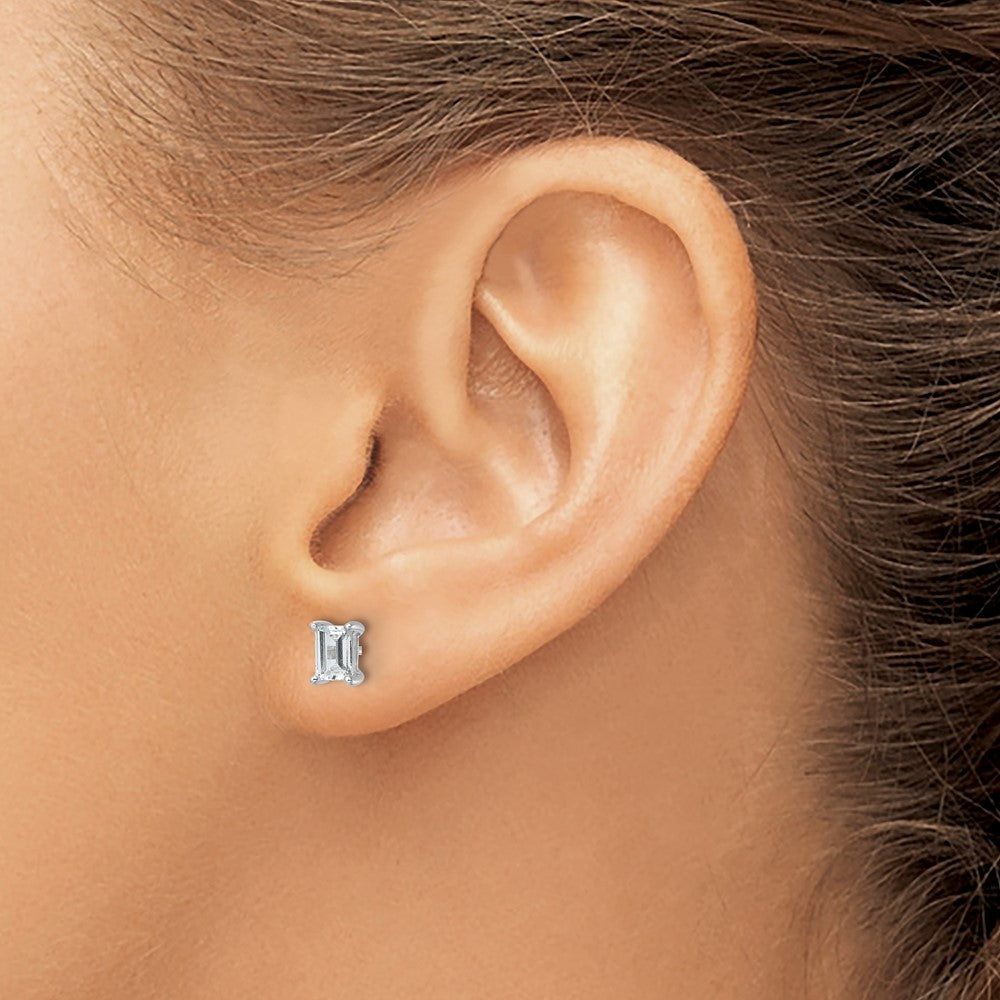 14k 2 carat Lab Grown Diamond VS+ F+ Emerald Complete Four Prong Stud Earrings